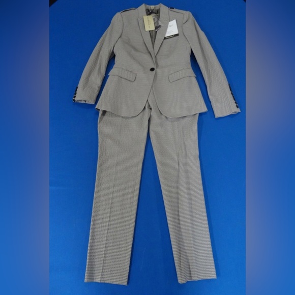 Burberry London Women’s Pin Striped Pant Suit Pale Flint Blue Sz 8 Cotton NWT - Picture 2 of 16